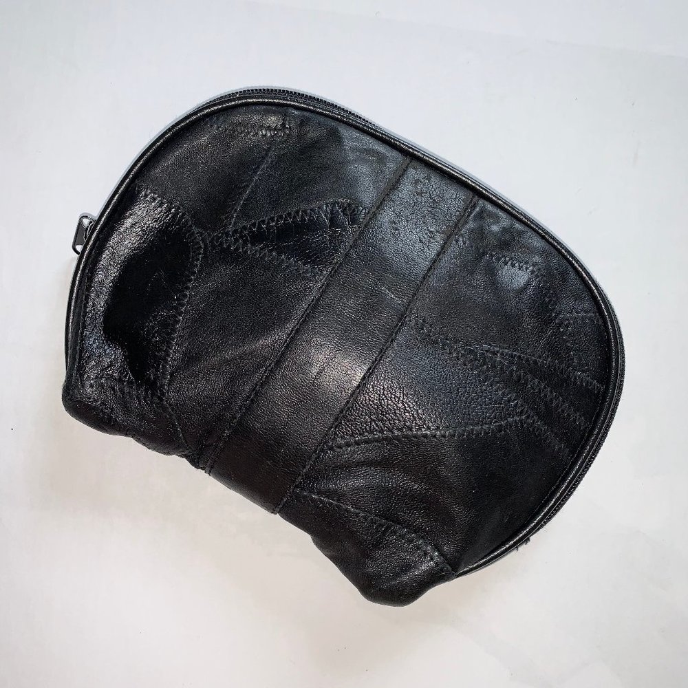 3/$20 Black Leather Makeup Travel Bag Vintage